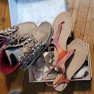 Sperry Leopard Women Boots 7m and BCBG snadles 7.5